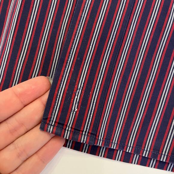 Vintage Tommy Hilfiger Shirt Mens XL 90s Button Down Navy Red Vertical Stripe - Picture 11 of 12